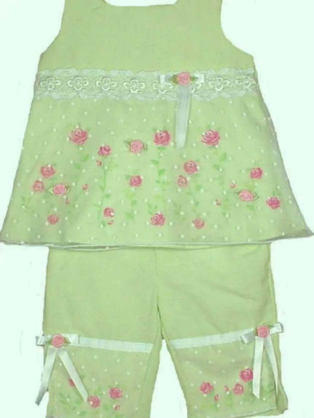 Youngland - Baby Girls' Spring Green Rose Pant Set